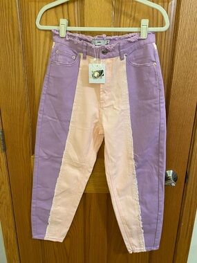 Adika Two-Tone Lavender & Light Pink High-Rise Jeans Barrel Leg Size Medium
